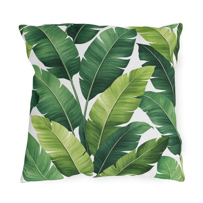 Tropical Banana Leaf Outdoor Pillow | Green Palm Leaf Cushion | Poolside Patio Decor