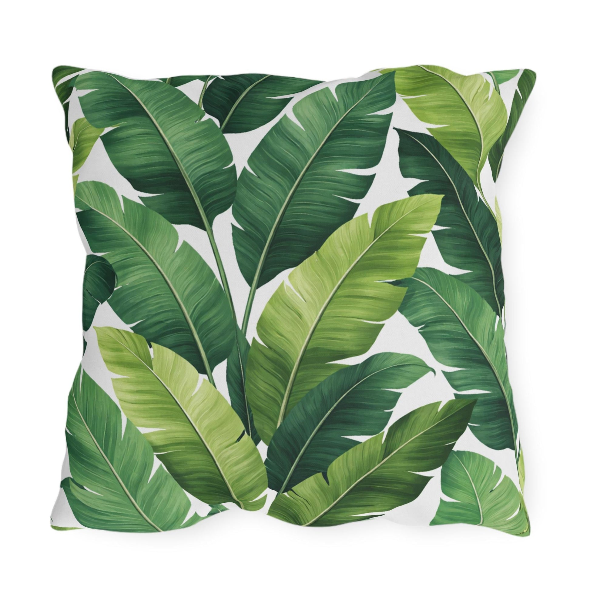 Tropical Banana Leaf Outdoor Pillow | Green Palm Leaf Cushion | Poolside Patio Decor