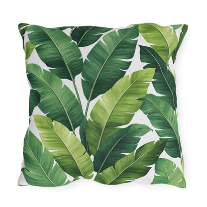 Tropical Banana Leaf Outdoor Pillow | Green Palm Leaf Cushion | Poolside Patio Decor