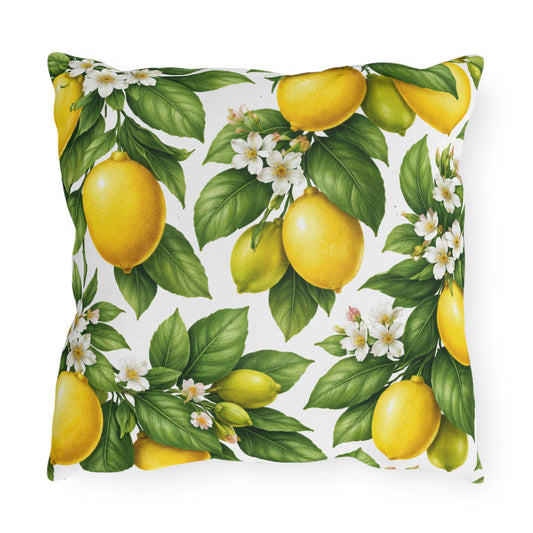 Lemon Tree Outdoor Throw Pillow | Citrus Patio Cushion | Yellow Lemon Decor