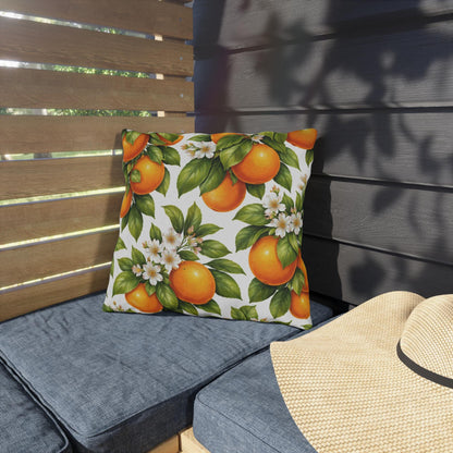 Orange Tree Outdoor Throw Pillow | Citrus Patio Cushion | Botanical Poolside Accent