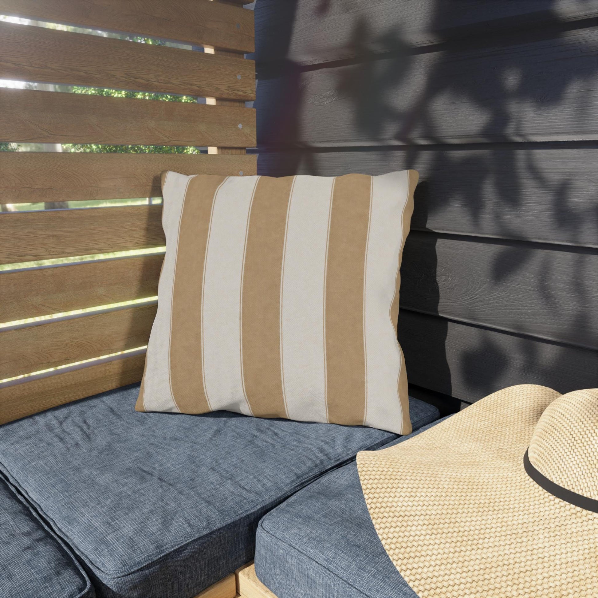 Cabana Tan Stripe Poolside Resort Pillow | Outdoor Pillows | Coastal Patio Cushion