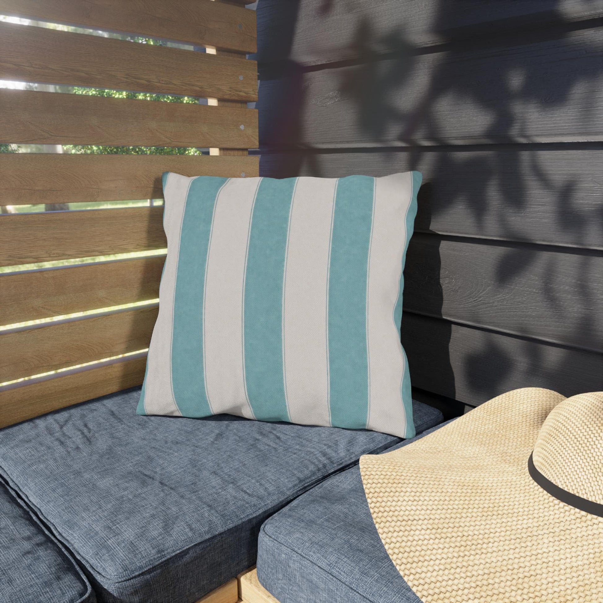 Cabana Aqua Stripe Poolside Resort Pillow | Outdoor Pillows | Coastal Patio Cushion