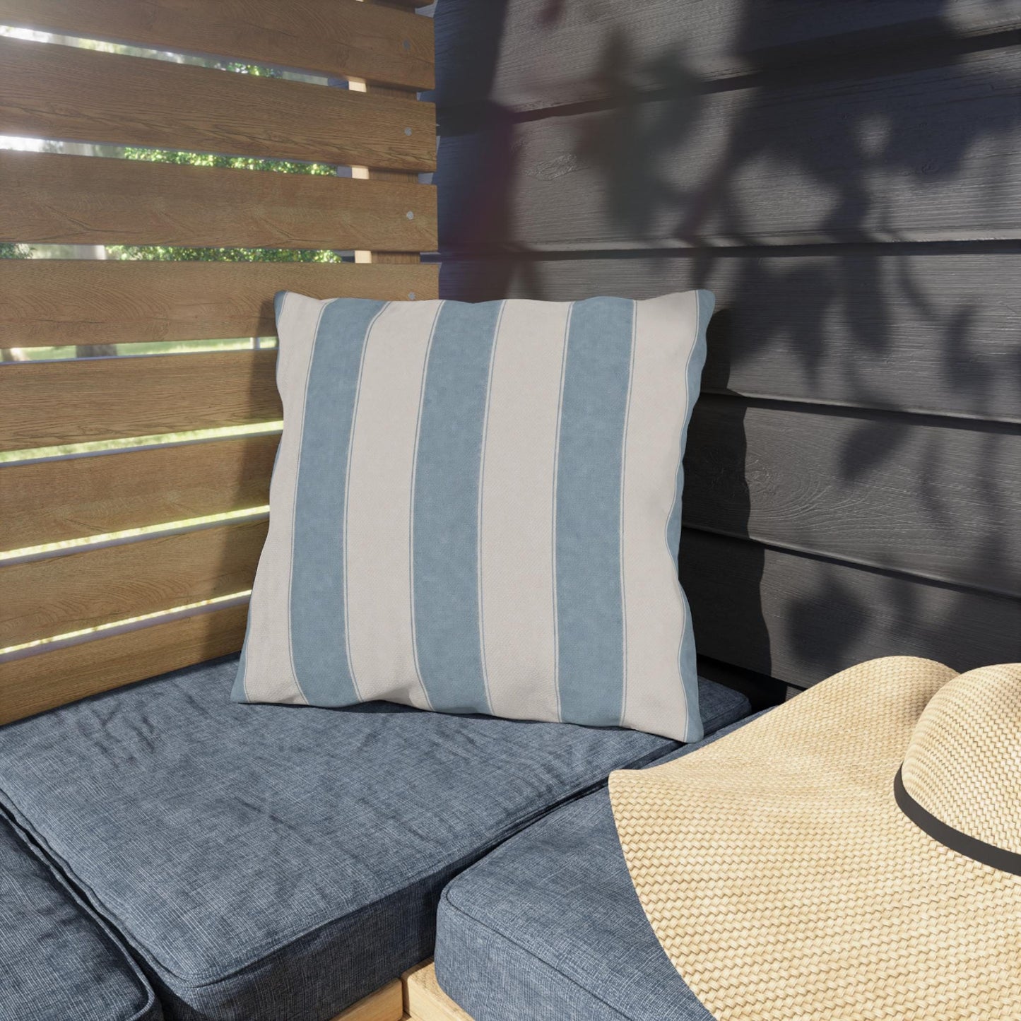 Cabana Spa Blue Stripe Poolside Resort Pillow | Outdoor Pillows | Coastal Patio Cushion