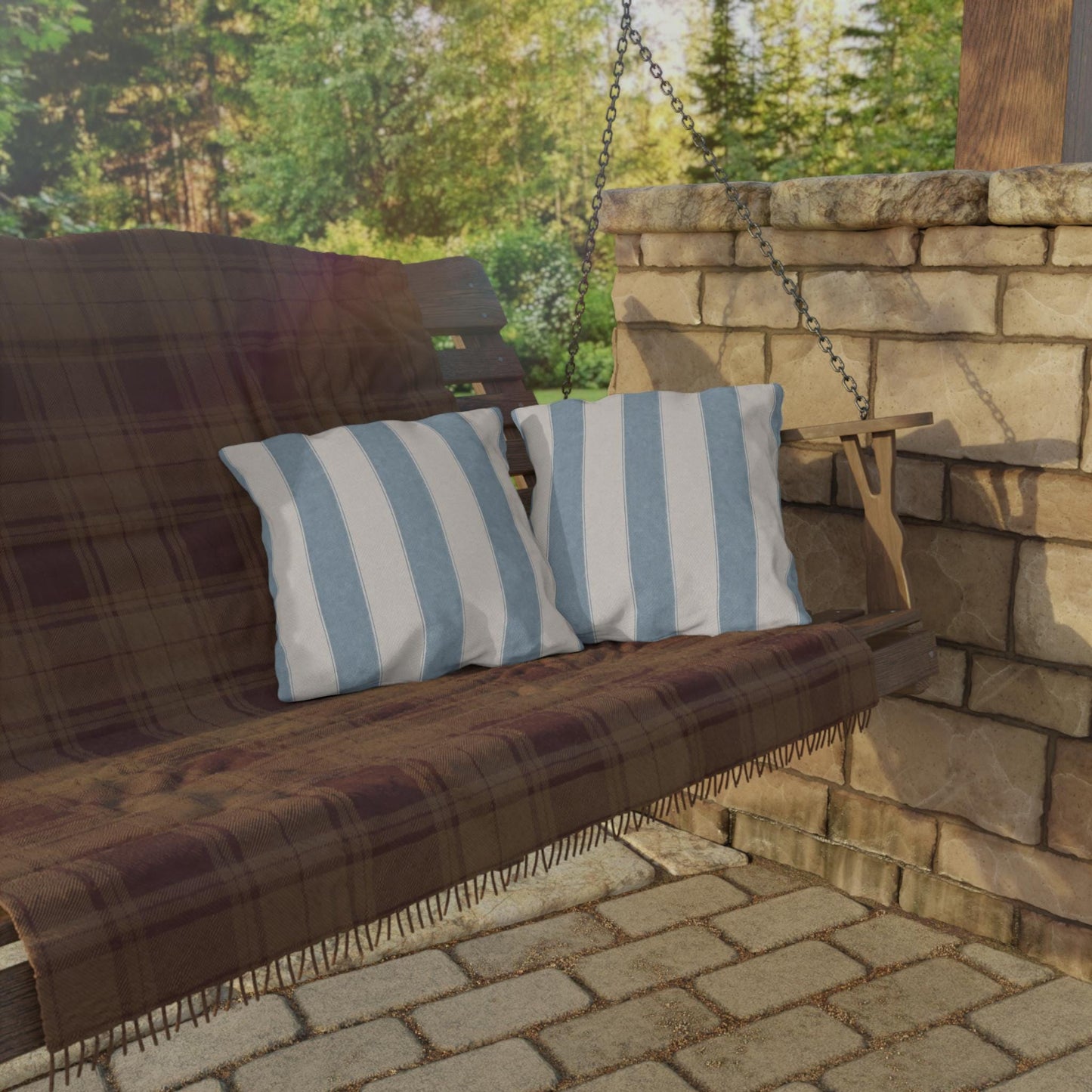 Cabana Spa Blue Stripe Poolside Resort Pillow | Outdoor Pillows | Coastal Patio Cushion
