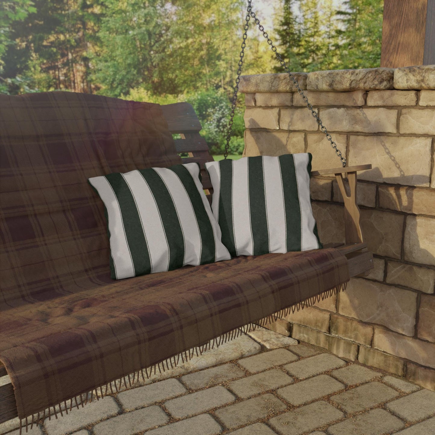 Cabana Hunter Green Stripe Poolside Resort Pillow | Outdoor Pillows | Coastal Patio Cushion