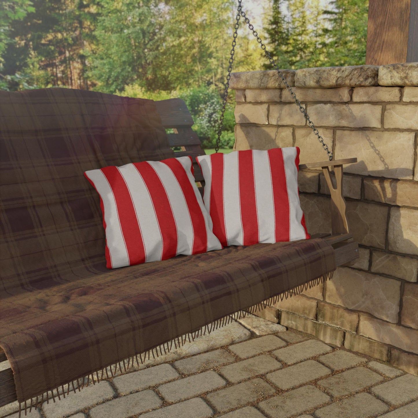 Cabana Forest Red Stripe Poolside Resort Pillow | Outdoor Pillows | Coastal Patio Cushion