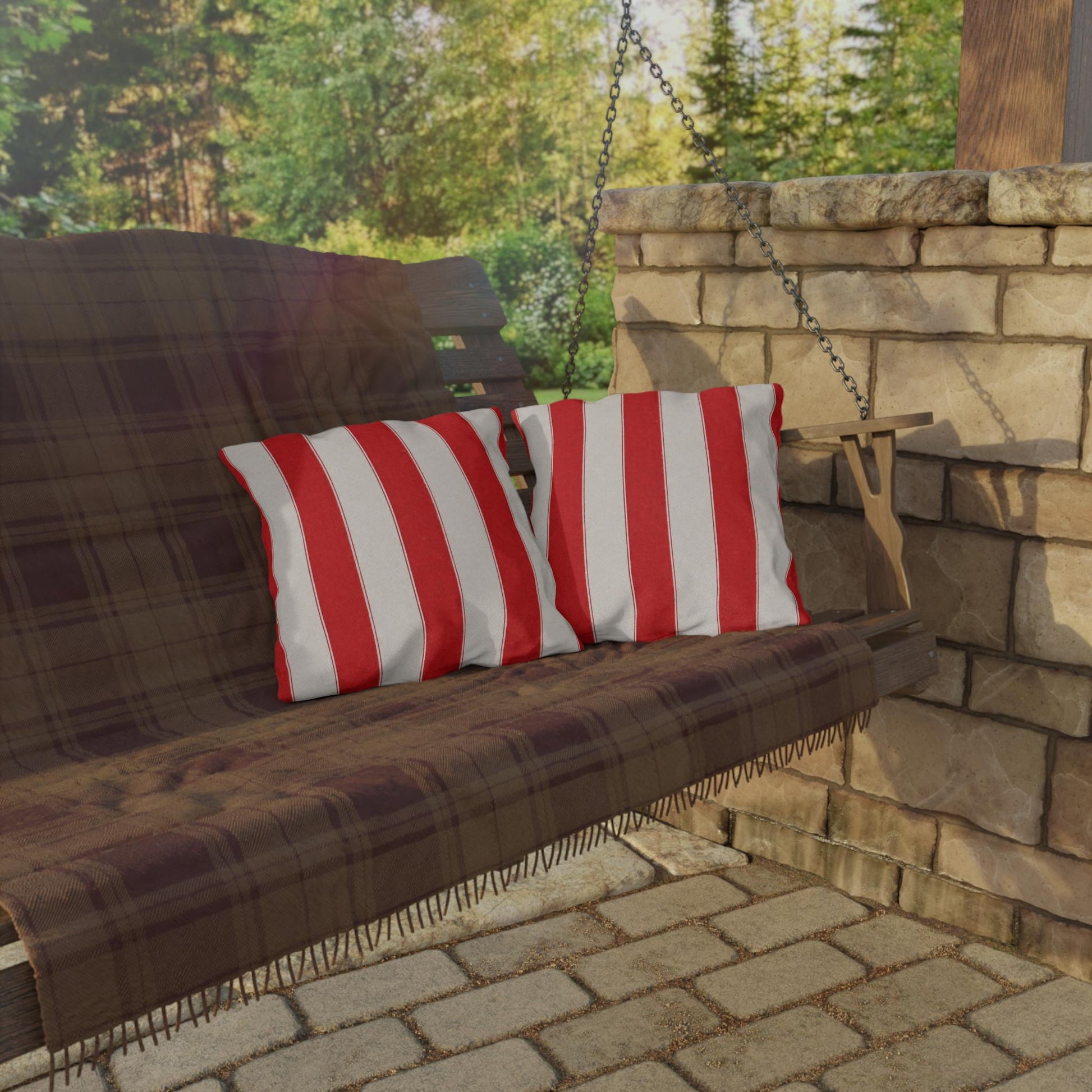 Cabana Forest Red Stripe Poolside Resort Pillow | Outdoor Pillows | Coastal Patio Cushion