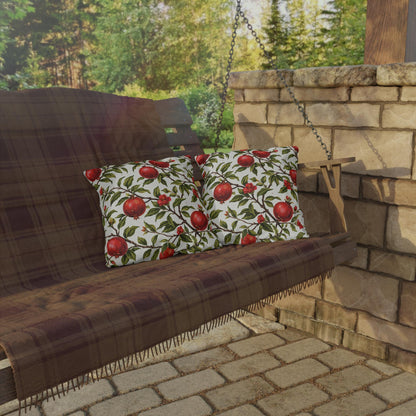 Pomegranate Botanical Outdoor Pillow | Square Patio Cushion, Garden Fruit Pattern