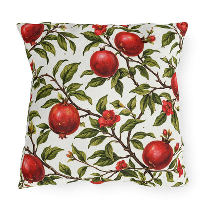 Pomegranate Botanical Outdoor Pillow | Square Patio Cushion, Garden Fruit Pattern
