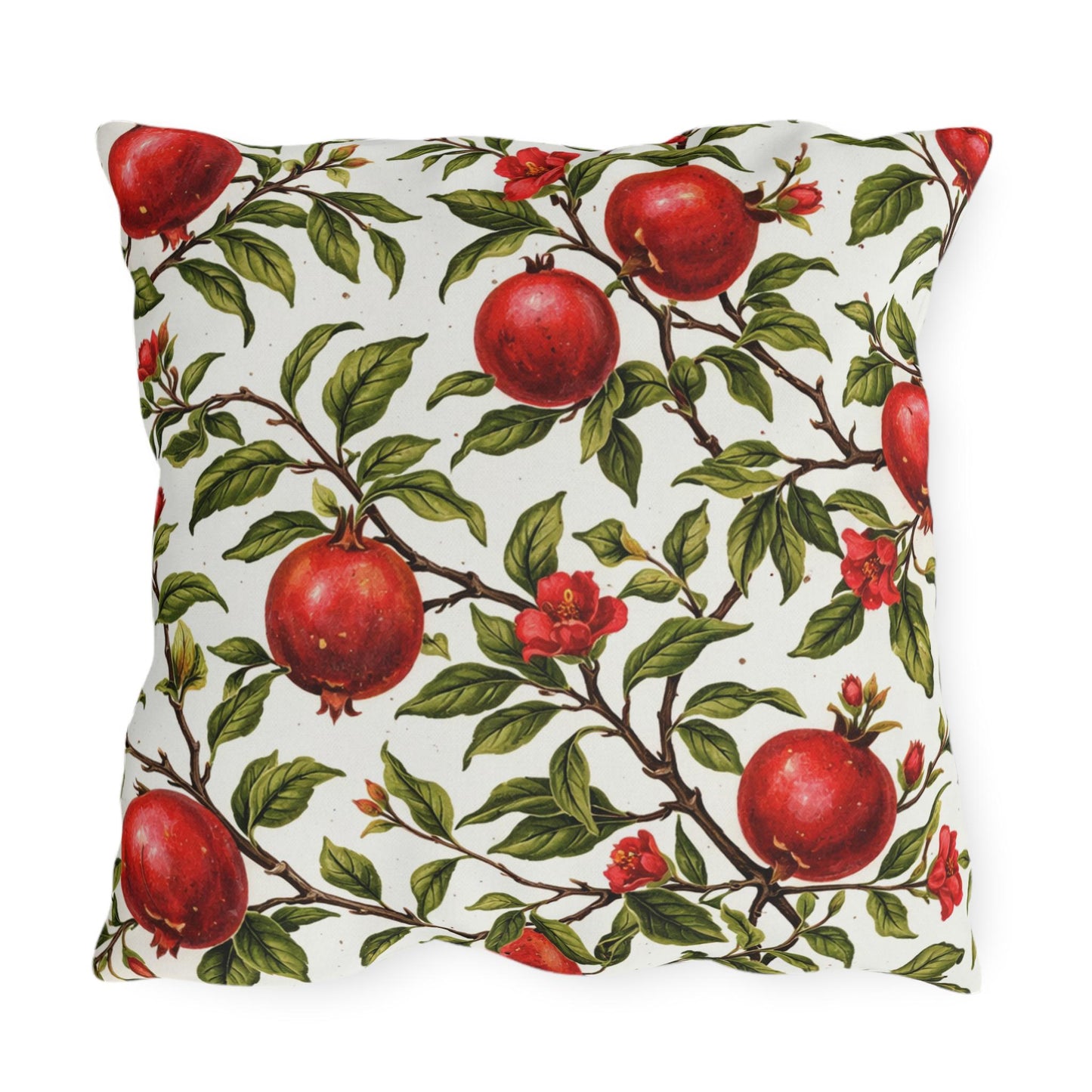 Pomegranate Botanical Outdoor Pillow | Square Patio Cushion, Garden Fruit Pattern