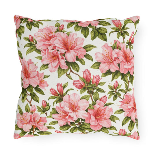 Azalea Botanical Outdoor Pillow | Square Patio Cushion, Southern Garden Floral