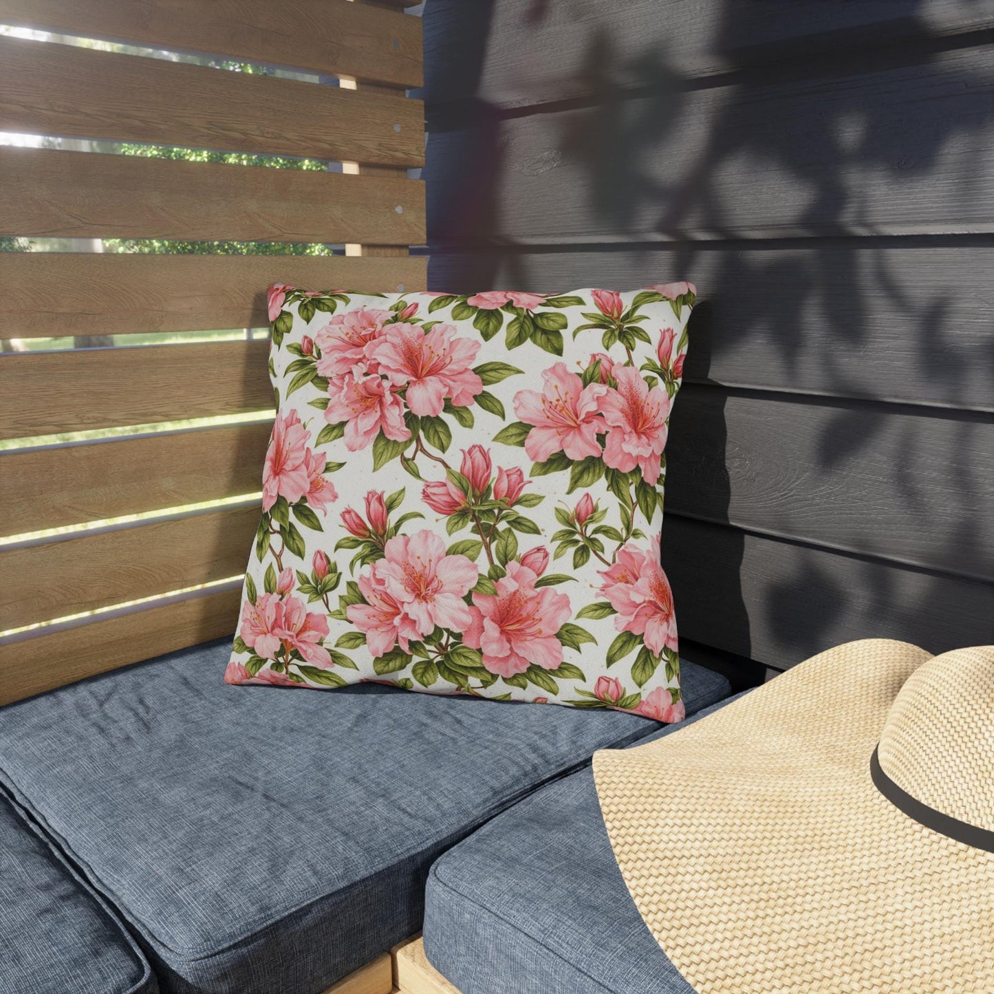 Azalea Botanical Outdoor Pillow | Square Patio Cushion, Southern Garden Floral