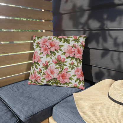 Azalea Botanical Outdoor Pillow | Square Patio Cushion, Southern Garden Floral