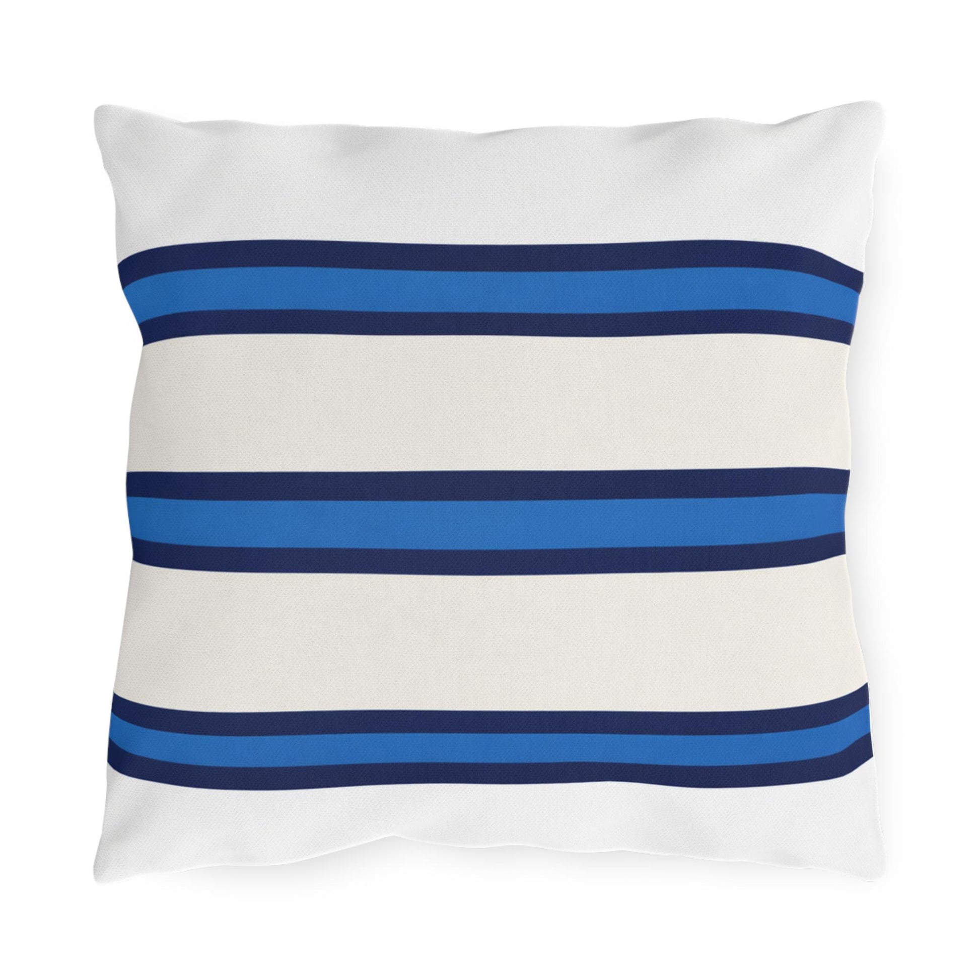 Navy Blue Stripe Outdoor Pillow | Square Patio Cushion, Coastal Cabana