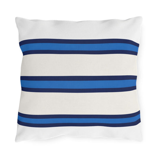 Navy Blue Stripe Outdoor Pillow | Square Patio Cushion, Coastal Cabana