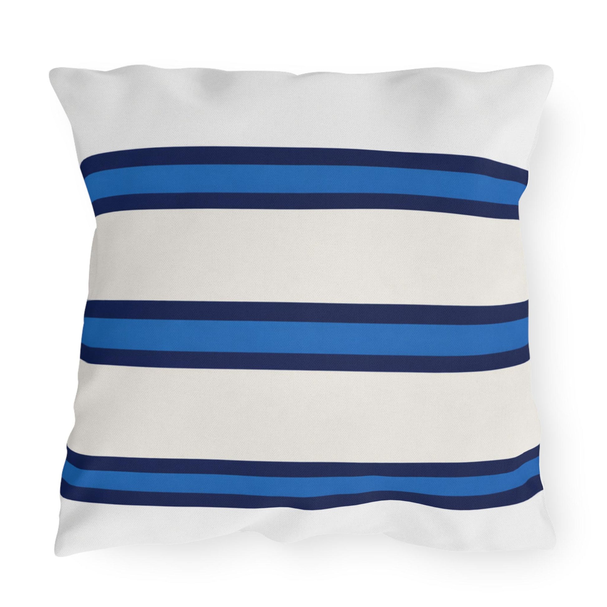Navy Blue Stripe Outdoor Pillow | Square Patio Cushion, Coastal Cabana