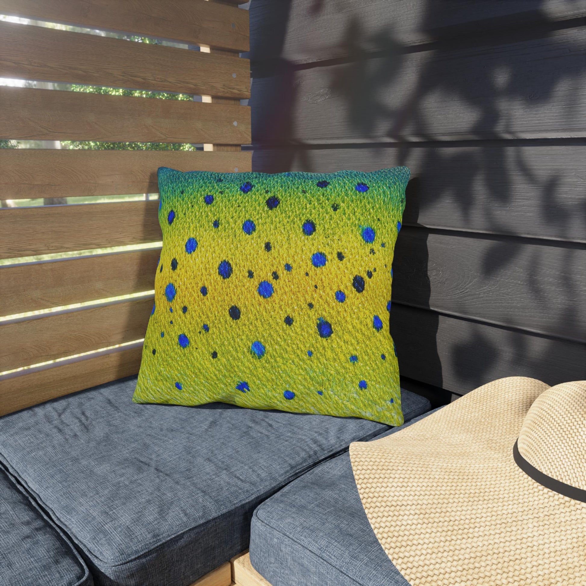 Mahi Mahi Fish Pattern Outdoor Pillows | Coastal Tropical Nautical Throw