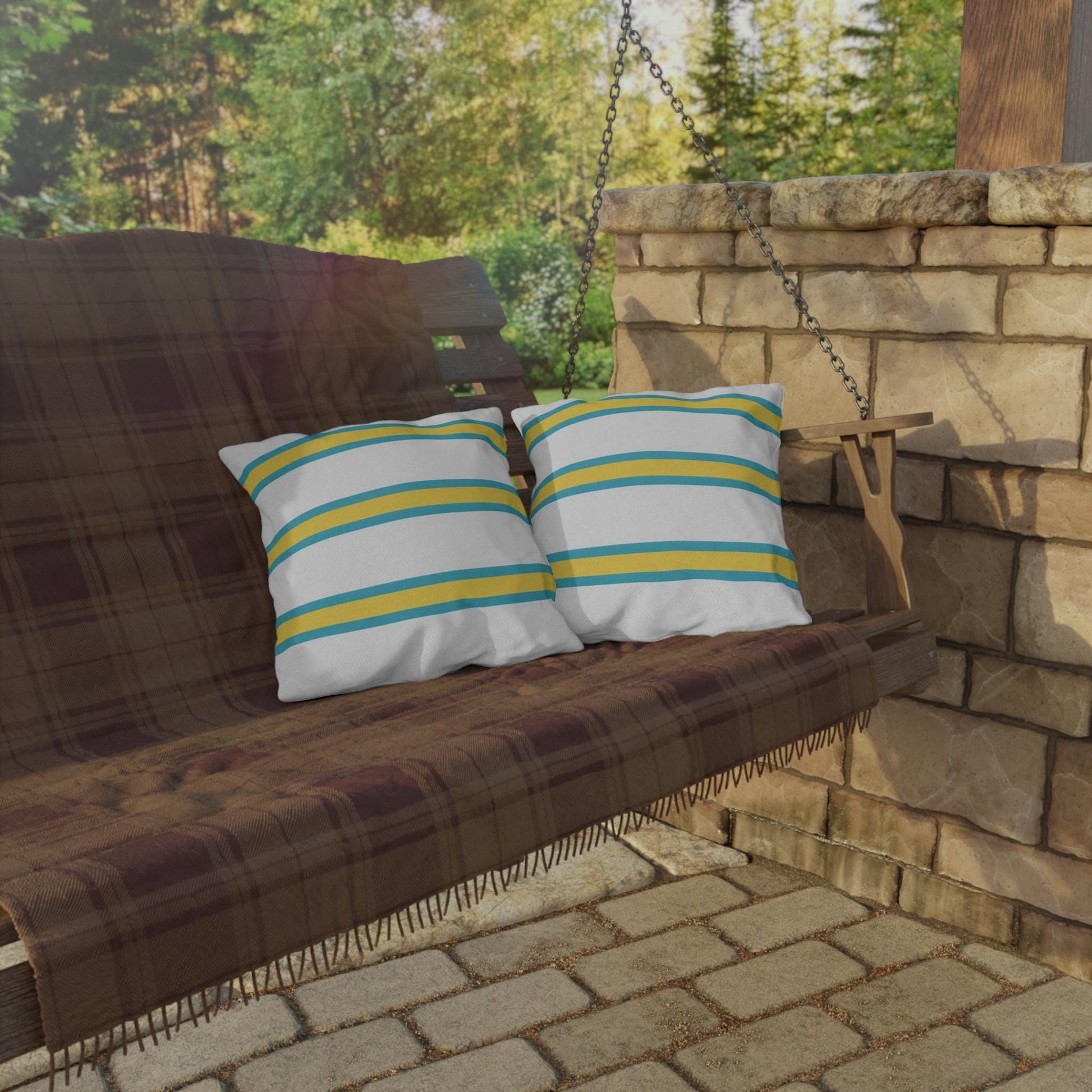 Spring Summer Stripe Outdoor Pillow | Square Patio Cushion, Coastal Cabana