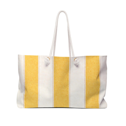 Cabana Poolside Yellow Stripe Resort Weekender Bag | Beach Tote for Towels, Makeup, Phone & Magazines