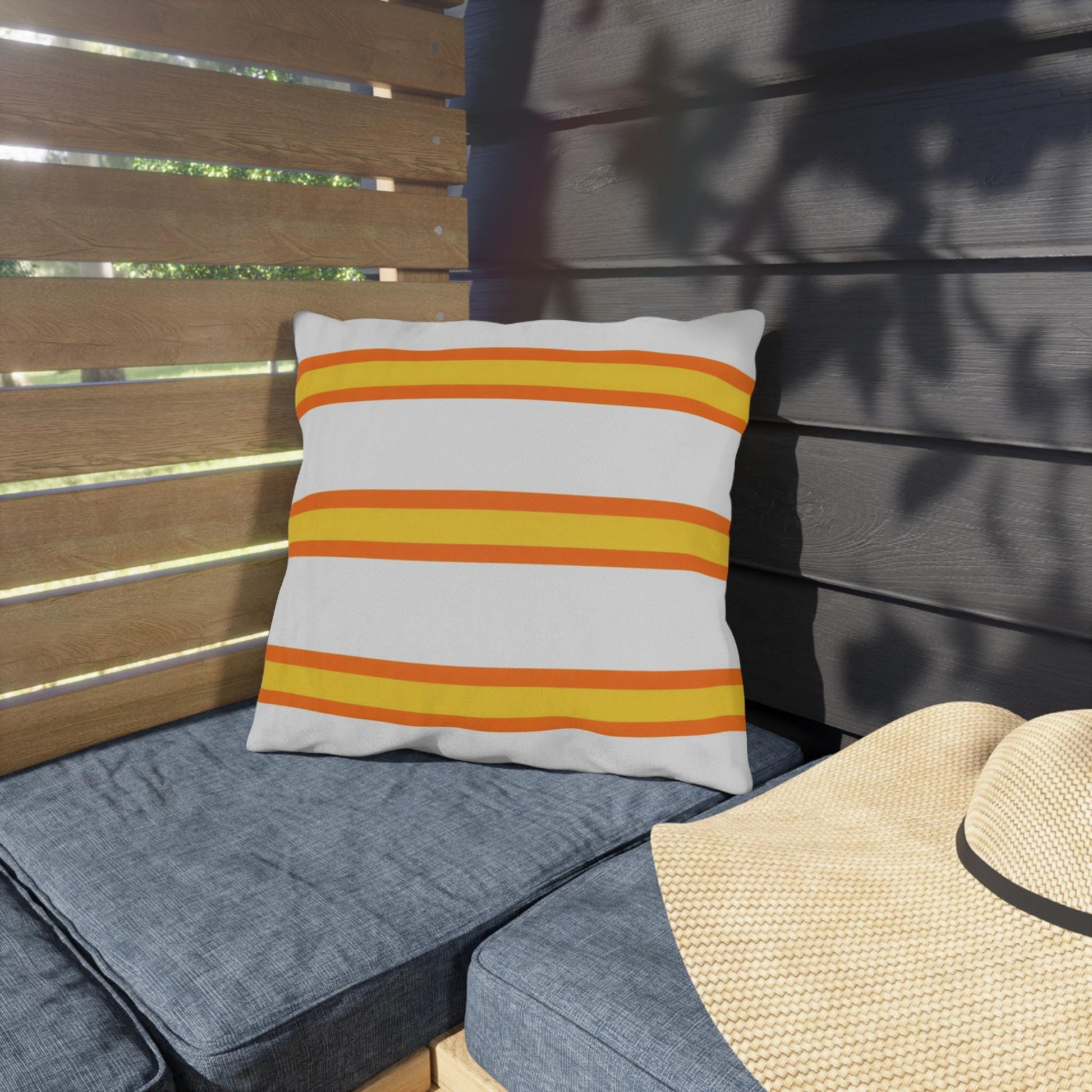 Spring Summer Stripe Outdoor Pillow | Square Patio Cushion, Coastal Cabana