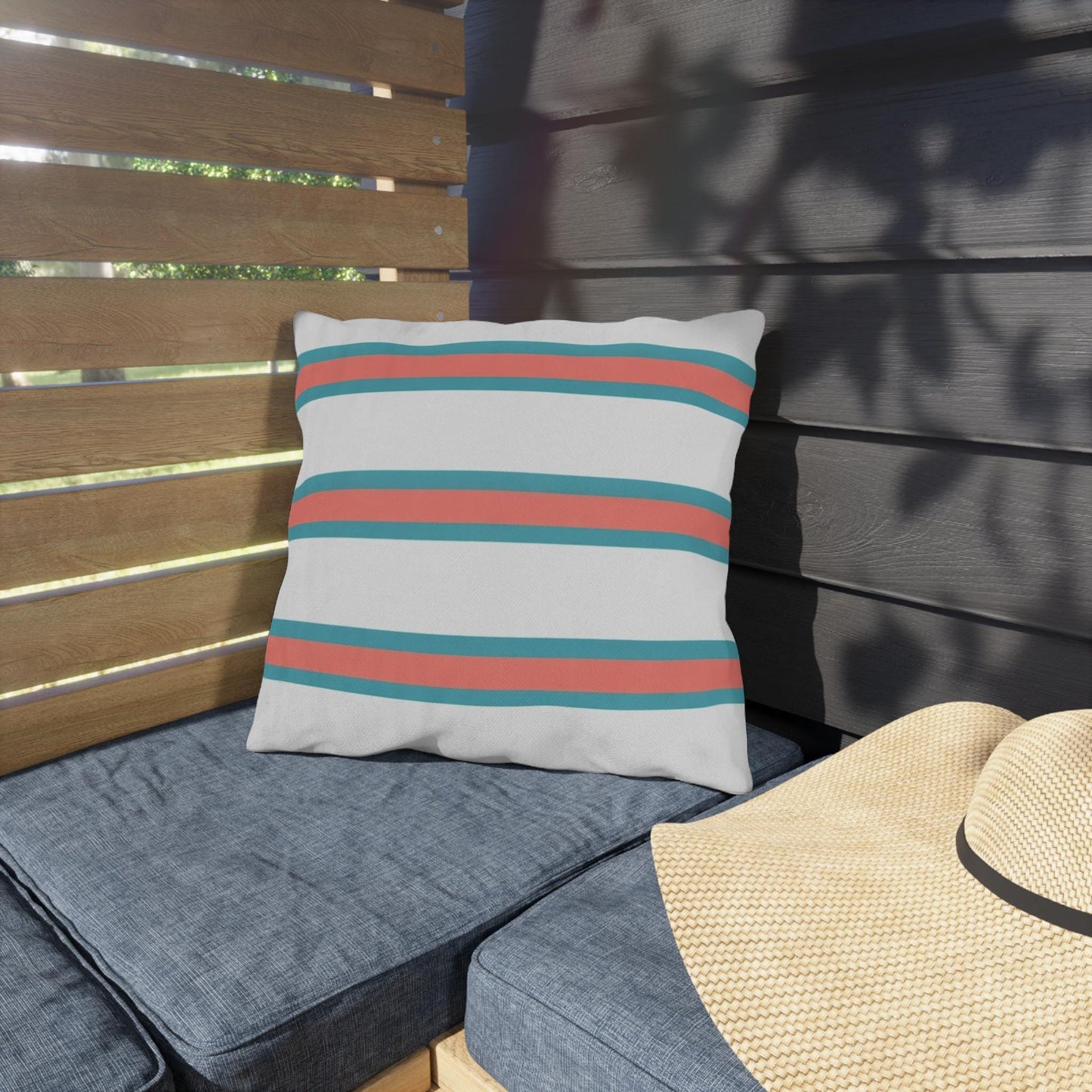 Spring Summer Stripe Outdoor Pillow | Square Patio Cushion, Coastal Cabana