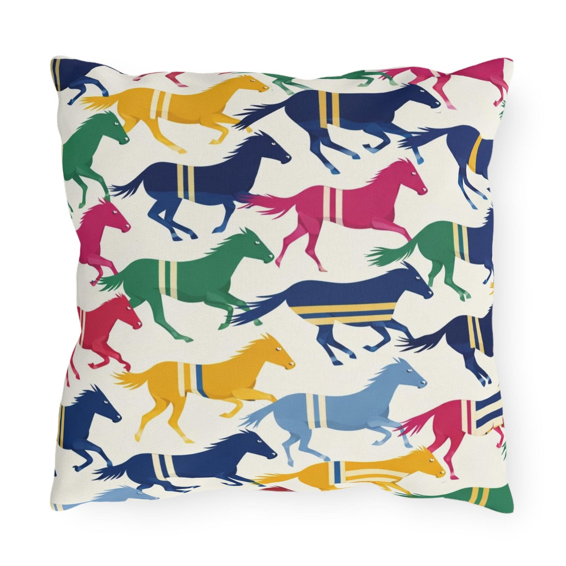 Preppy Horse Pattern Outdoor Pillows | Colorful Equestrian Stripe Cushion
