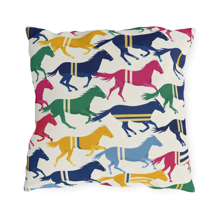 Preppy Horse Pattern Outdoor Pillows | Colorful Equestrian Stripe Cushion