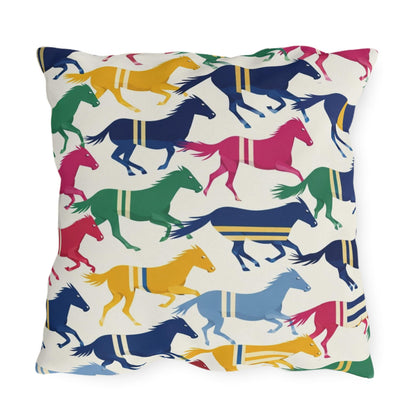 Preppy Horse Pattern Outdoor Pillows | Colorful Equestrian Stripe Cushion