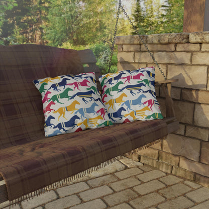 Preppy Horse Pattern Outdoor Pillows | Colorful Equestrian Stripe Cushion