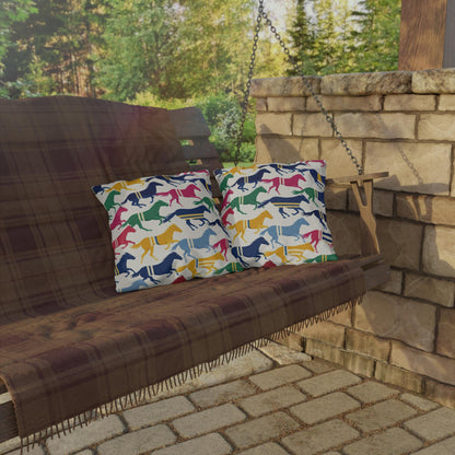 Preppy Horse Pattern Outdoor Pillows | Colorful Equestrian Stripe Cushion