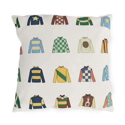 Kentucky Derby Jockey Silks Outdoor Pillows | Equestrian Horse Racing Colors, Preppy Coastal Decor