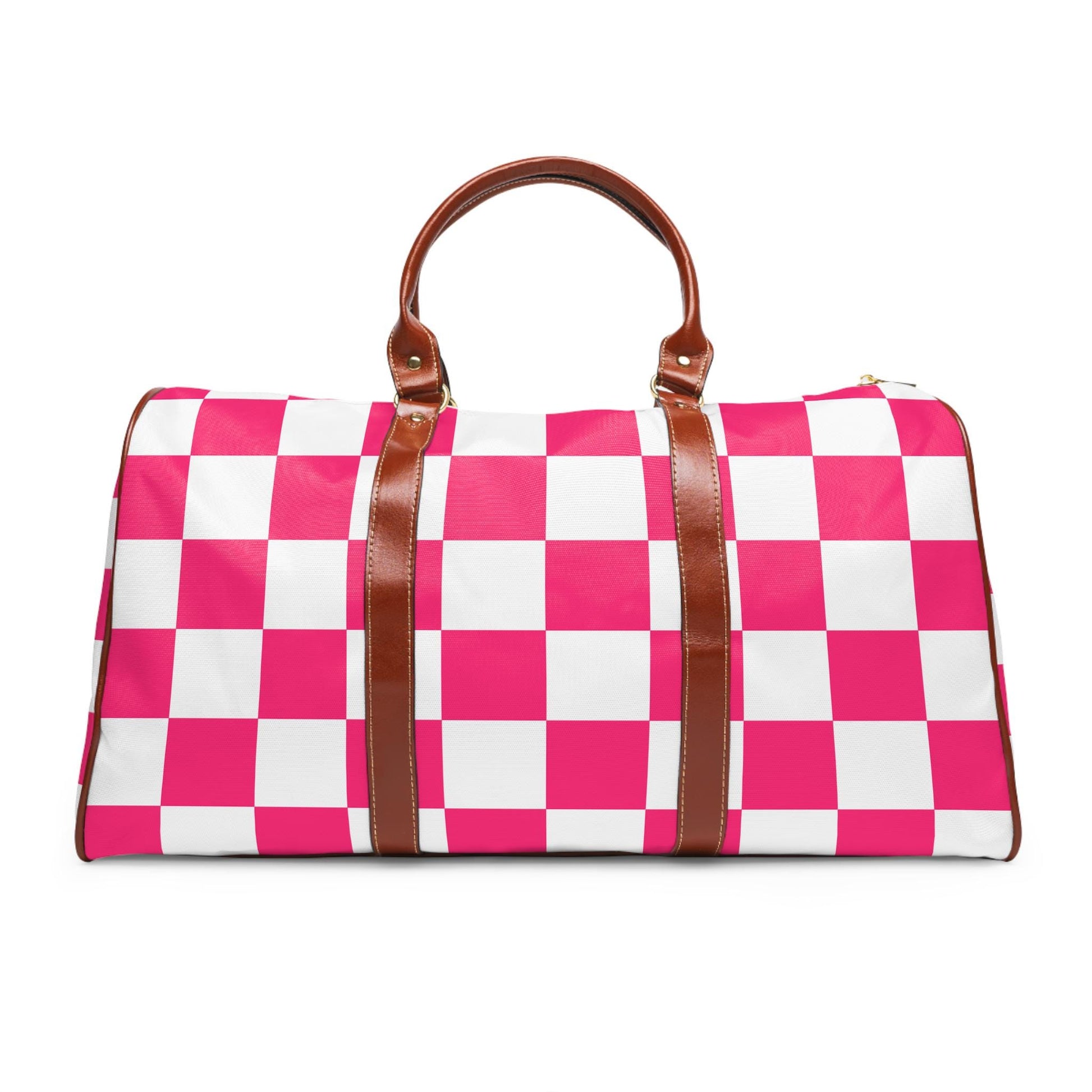 Pink Checkered Weekender Waterproof Travel Bag | Preppy Palm Beach Duffle