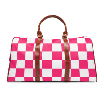 Pink Checkered Weekender Waterproof Travel Bag | Preppy Palm Beach Duffle