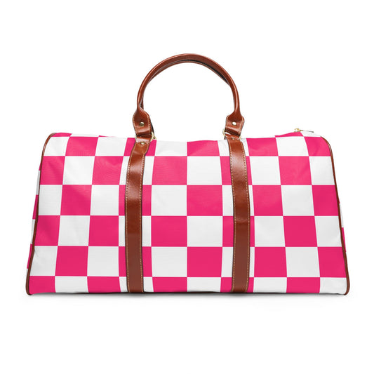 Pink Checkered Weekender Waterproof Travel Bag | Preppy Palm Beach Duffle
