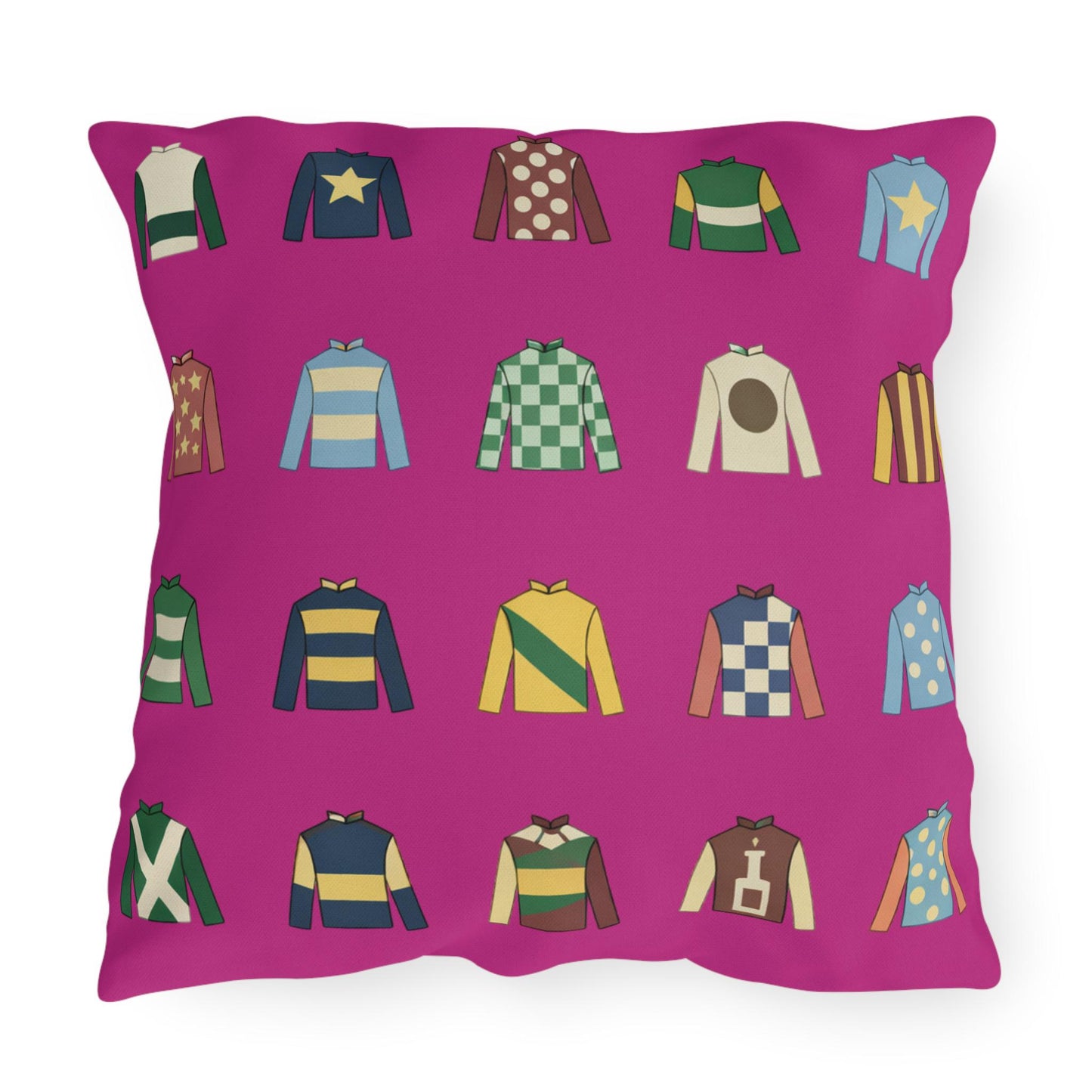 Hot Pink Kentucky Derby Jockey Silks Outdoor Pillows | Equestrian Horse Racing Colors, Preppy Coastal Decor