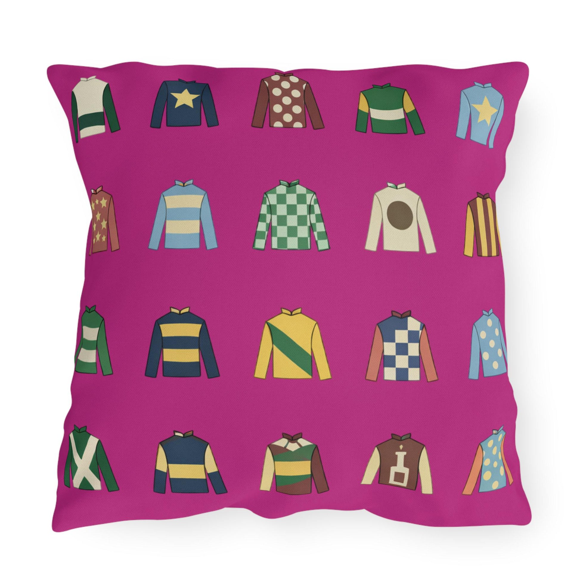Hot Pink Kentucky Derby Jockey Silks Outdoor Pillows | Equestrian Horse Racing Colors, Preppy Coastal Decor
