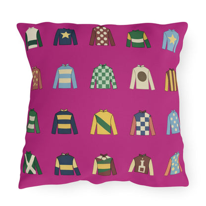 Hot Pink Kentucky Derby Jockey Silks Outdoor Pillows | Equestrian Horse Racing Colors, Preppy Coastal Decor