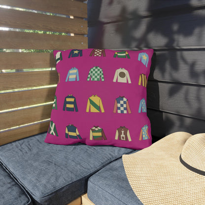 Hot Pink Kentucky Derby Jockey Silks Outdoor Pillows | Equestrian Horse Racing Colors, Preppy Coastal Decor