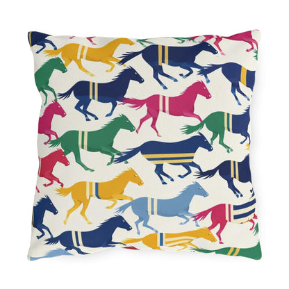 Preppy Horse Pattern Outdoor Pillows | Colorful Equestrian Stripe Cushion
