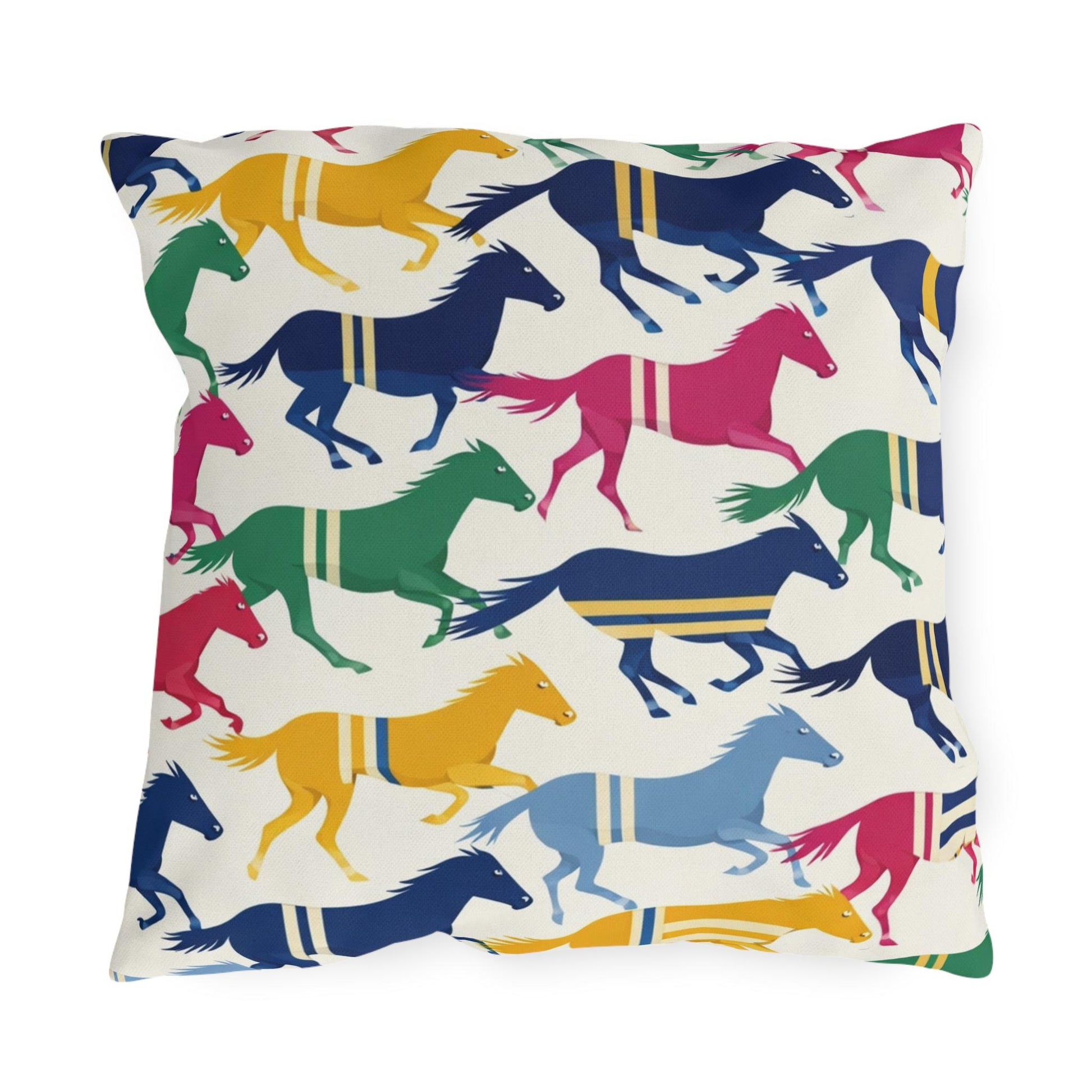 Preppy Horse Pattern Outdoor Pillows | Colorful Equestrian Stripe Cushion