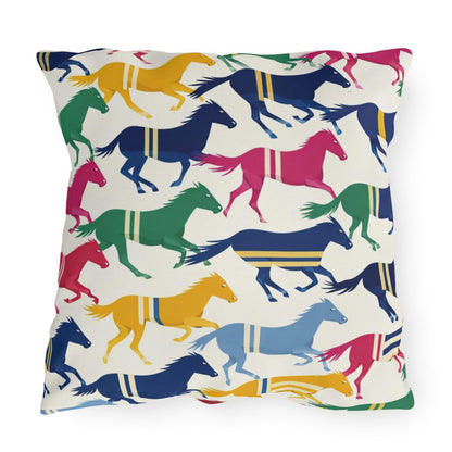 Preppy Horse Pattern Outdoor Pillows | Colorful Equestrian Stripe Cushion