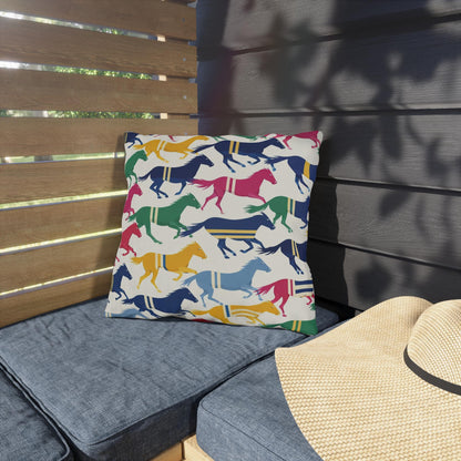 Preppy Horse Pattern Outdoor Pillows | Colorful Equestrian Stripe Cushion