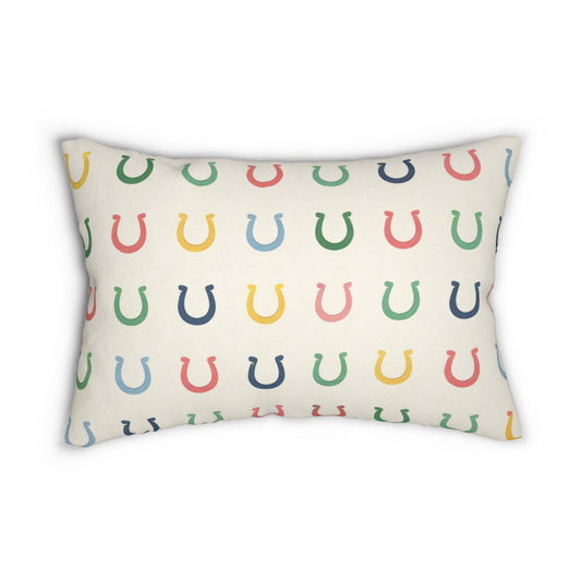 Kentucky Derby Horseshoe Lumbar Pillow | Preppy Equestrian Lucky Horseshoe Pattern