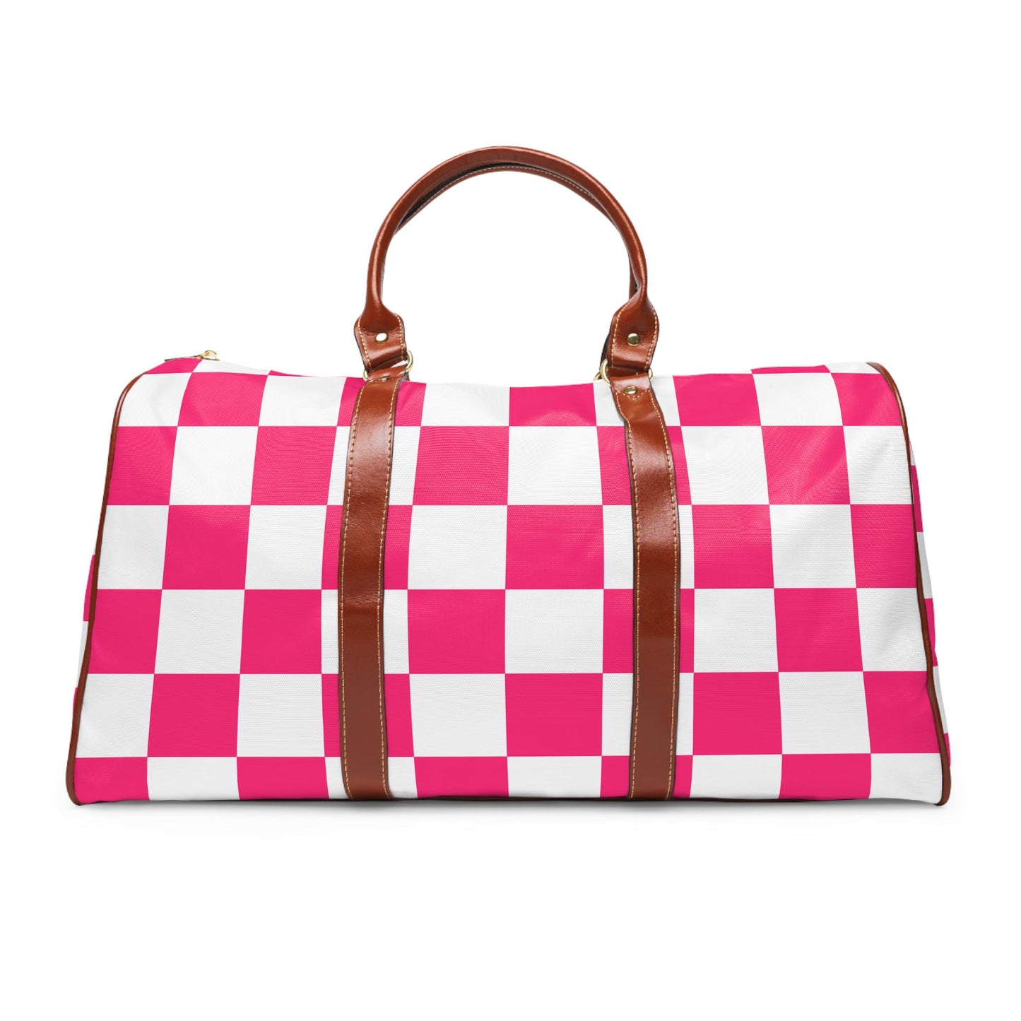 Pink Checkered Weekender Waterproof Travel Bag | Preppy Palm Beach Duffle