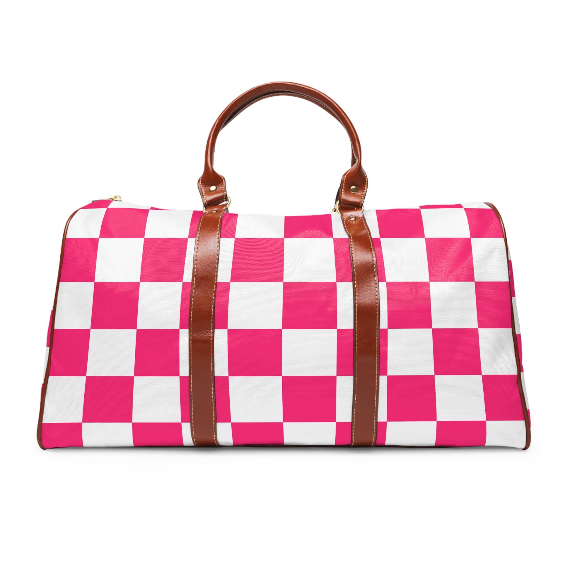 Pink Checkered Weekender Waterproof Travel Bag | Preppy Palm Beach Duffle