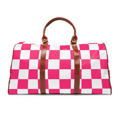 Pink Checkered Weekender Waterproof Travel Bag | Preppy Palm Beach Duffle