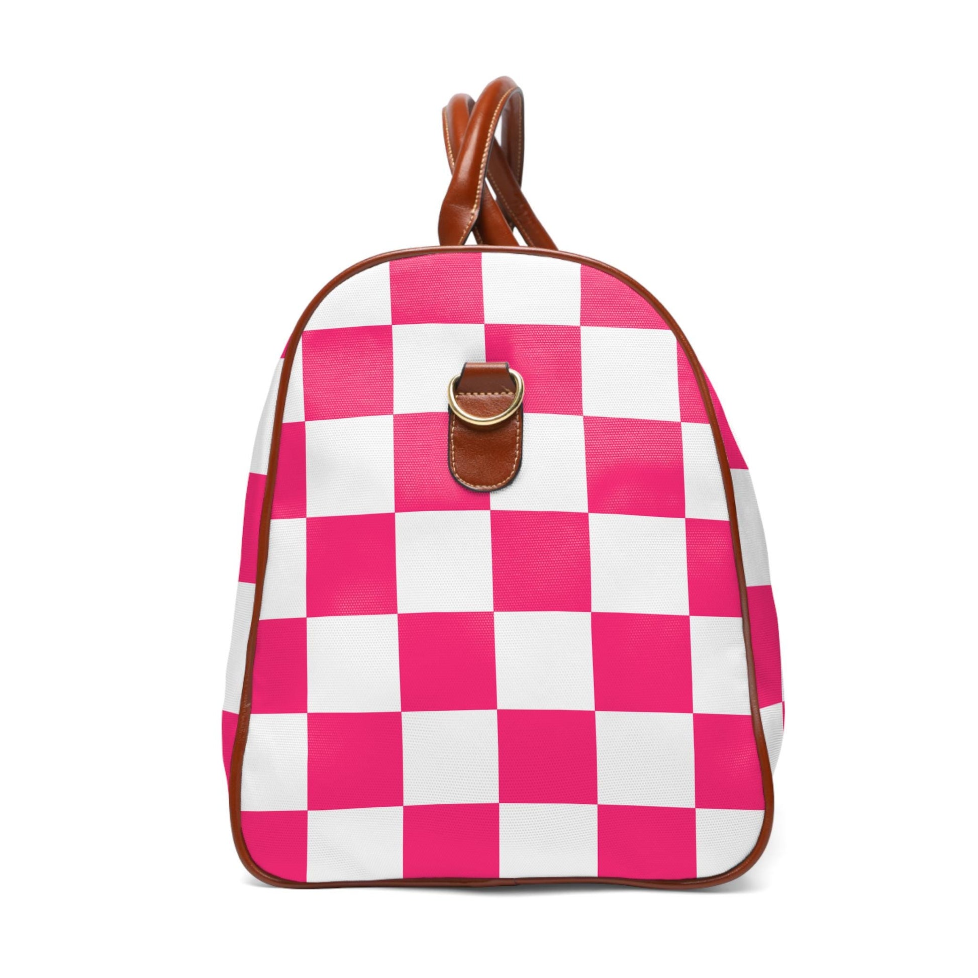 Pink Checkered Weekender Waterproof Travel Bag | Preppy Palm Beach Duffle