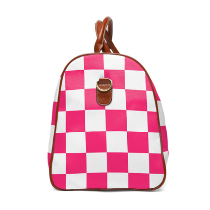 Pink Checkered Weekender Waterproof Travel Bag | Preppy Palm Beach Duffle