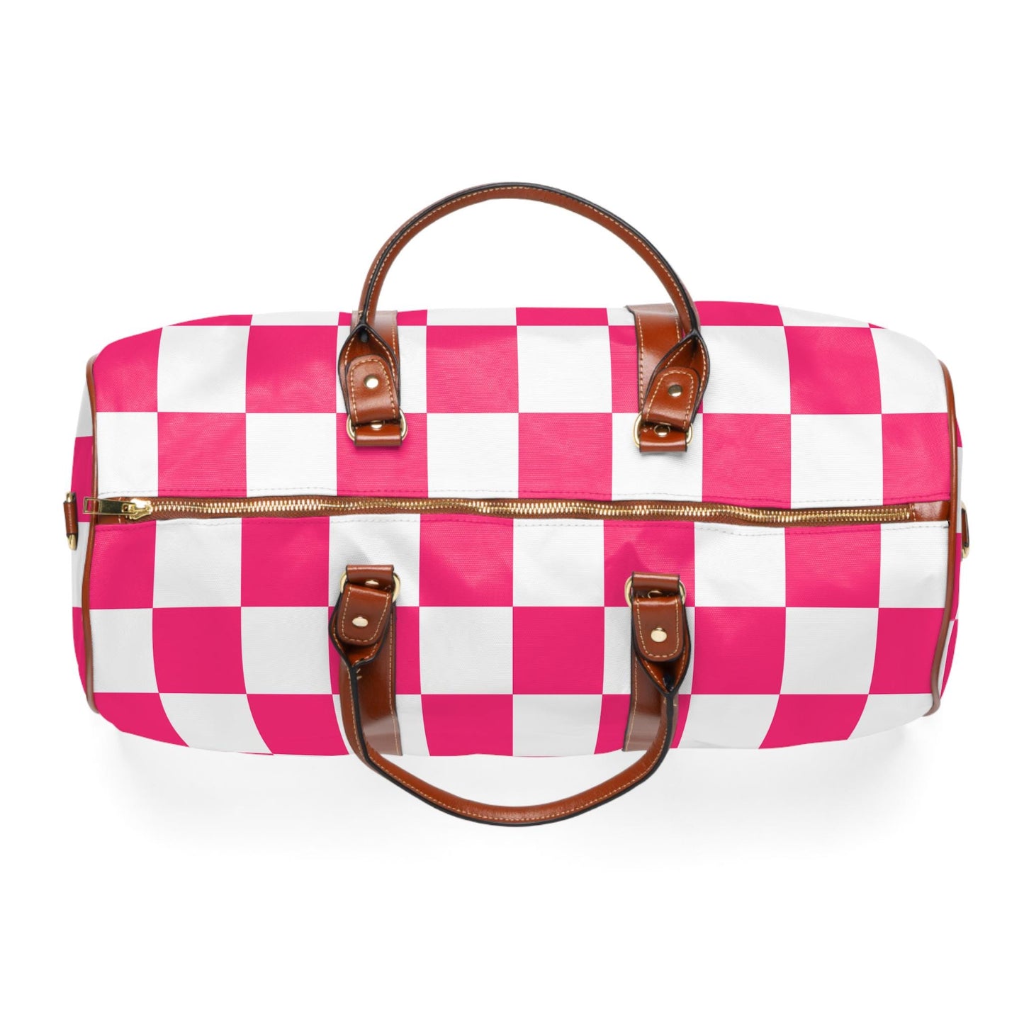Pink Checkered Weekender Waterproof Travel Bag | Preppy Palm Beach Duffle